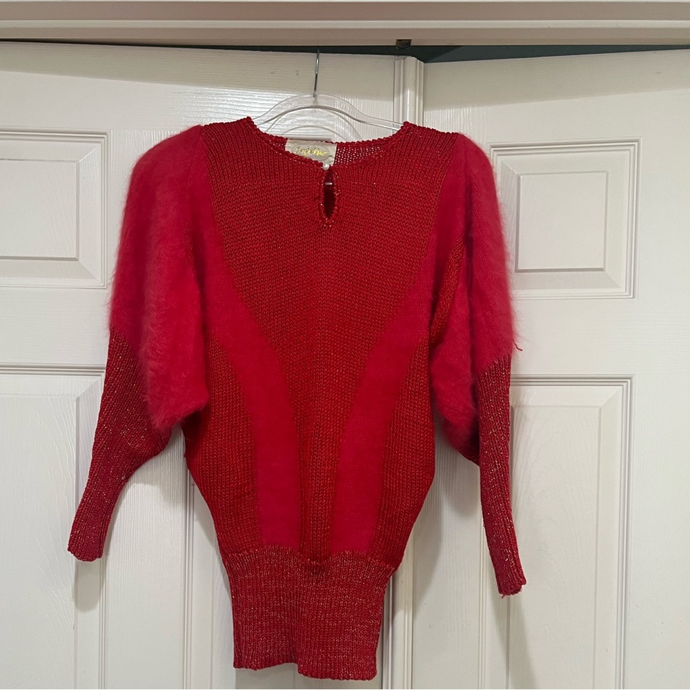 Vintage Sergio Rico Wool Blend Red knit Volume Sleeves sweater. Size Medium